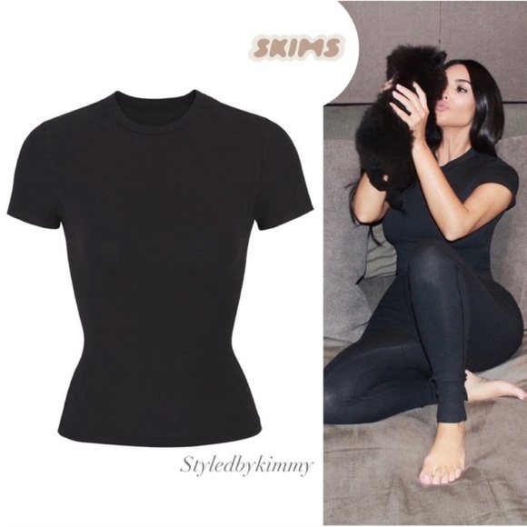 SKIMS COTTON JERSEY TSHIRT T-Shirt M Medium SOOT BLACK NWT New - Picture 3 of 4
